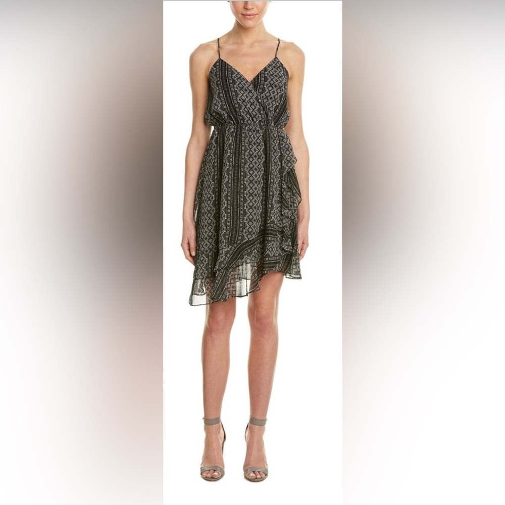 BCBGeneration Faux-Wrap Ruffle Mini Dress – Black & White | Size Small